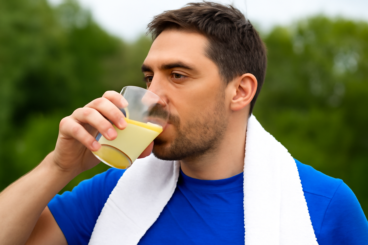 Uomo beve limone